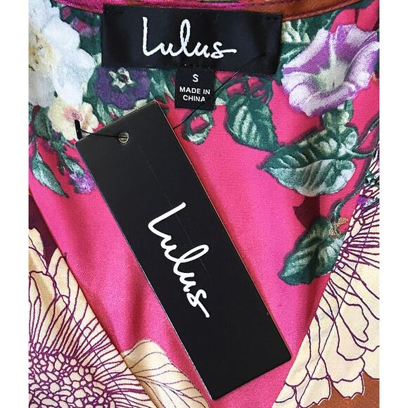 NWT Lulus Put on a Smile Burgundy Floral Print Satin Full Wrap Maxi Dress Small - Picture 7 of 8